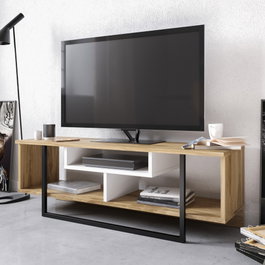 Hanah Home Asal (120) Soporte para TV Blanco, Negro y Roble